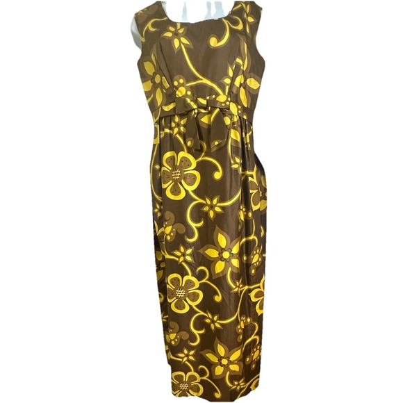 Mildred's of Hawaii Dresses & Skirts - Vintage Mildred's of Hawaii Maxi Dress Brown Yellow Floral Empire Waist Size SM
